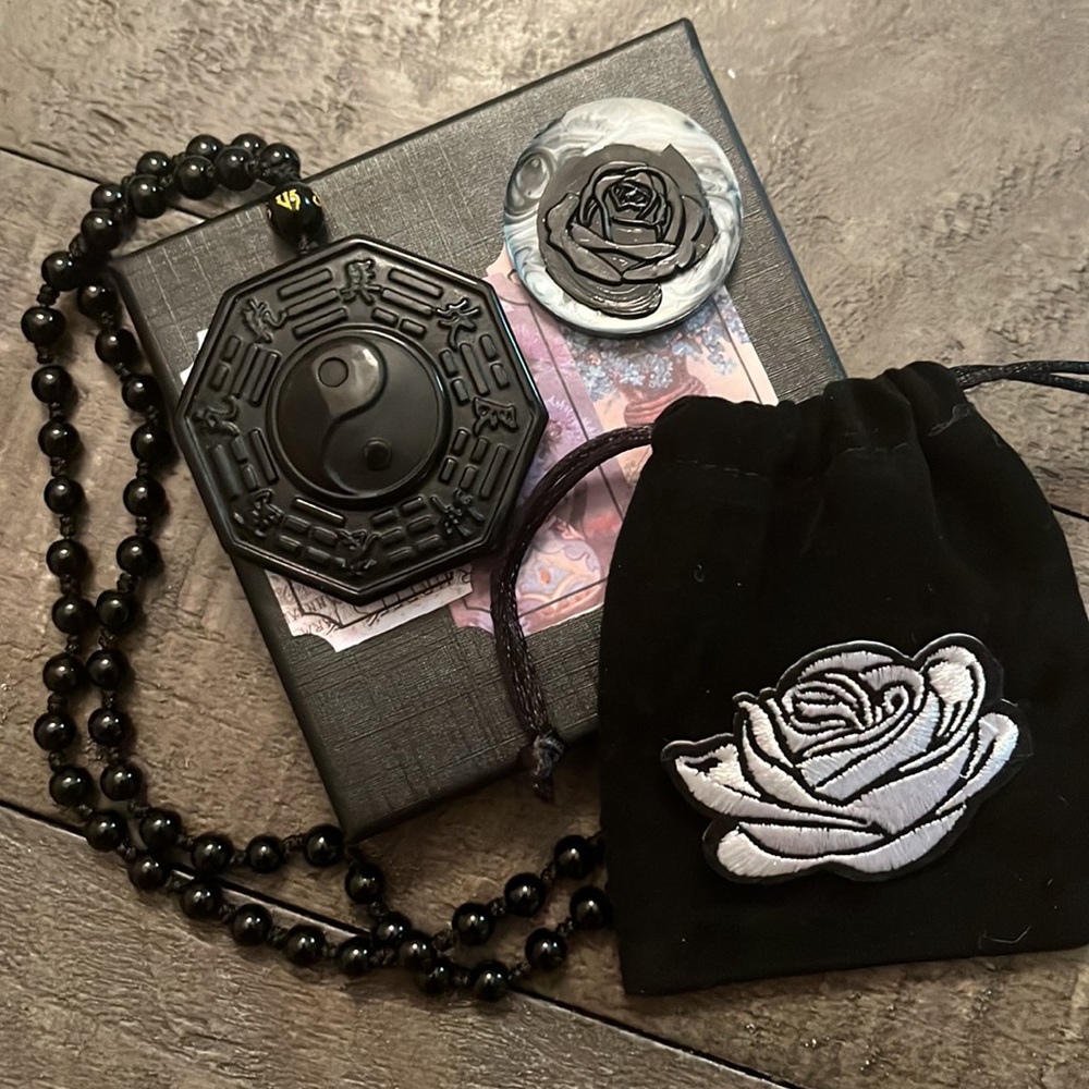 NWT Black Obsidian Yin Yang Adjustable Necklace for Men or Women!